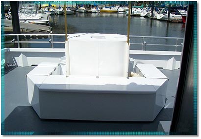 Exterior Seating on The NEW Velocity. Stagnaro Sport Fishing, Charters and Whale Watching Cruises, Santa Cruz and Monterey Bay, California (CA)